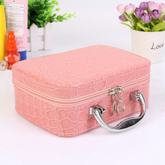 Korean style stone pattern cosmetic case with mirror women's portable storage bag square zipper cosmetic bag