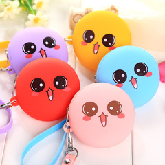 Cartoon Zero Wallet Coin Pouch for Women Creative Mini Round Silicone Zipper Earphone Bag Candy Color with Handle Key Pouch