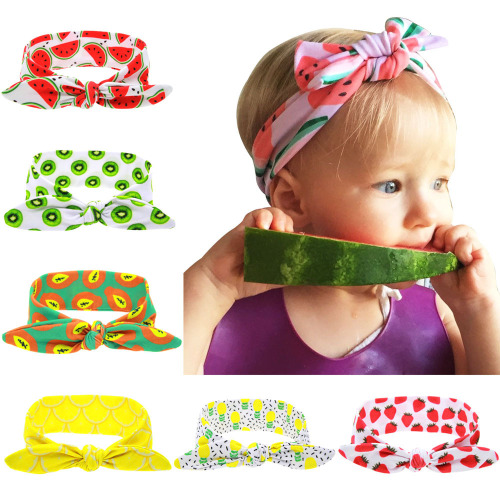 Children's Hairband Fruit Series DIY Elastic Hairband Rabbit Ears Watermelon Baby Headband with Ties