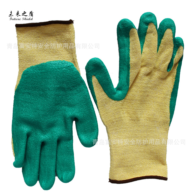 外贸凯夫拉浸胶皱纹5级防割防刺防爆隔热劳保防护手套玻璃厂专用