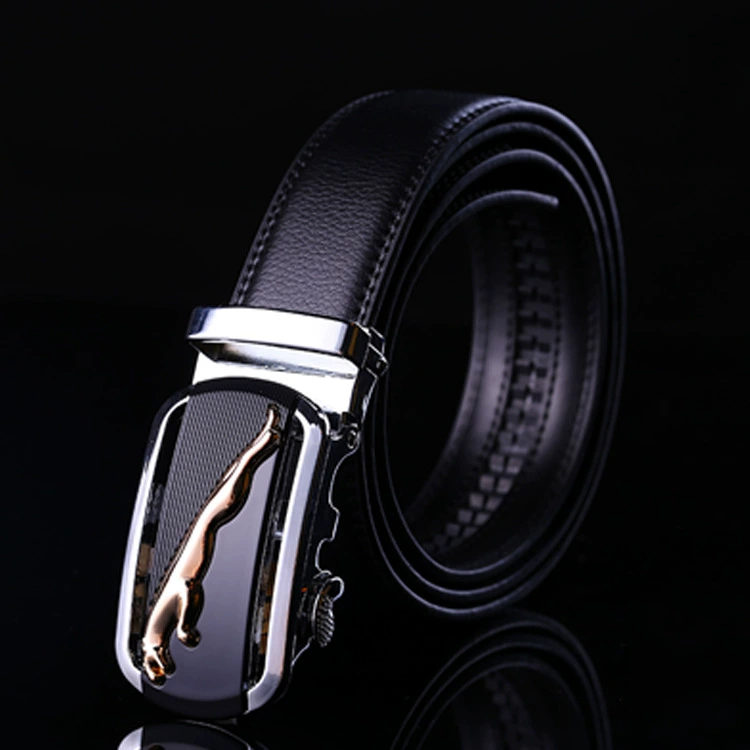 Men’s genuine leather ratchet belt, two‑layer cowhide, adjustable 110–125 cm