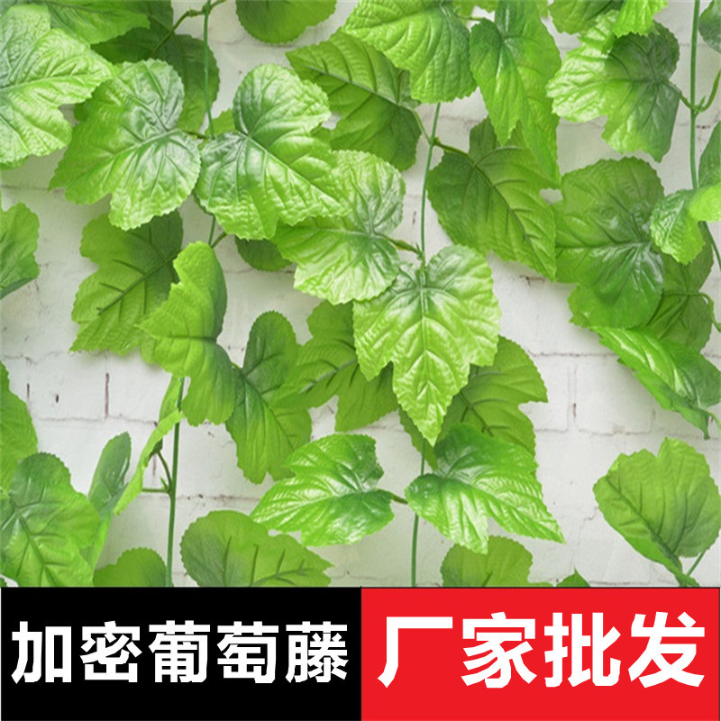 Venta al por mayor de simulación de hoja de uva escalada Tigre ratán Gecko hoja de simulación de plástico planta verde rábano hoja falsa flor decorativa vid