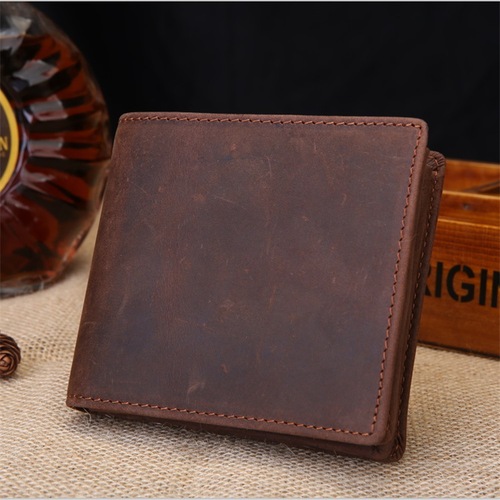 Cross-border foreign trade men's wallet mad horse leather genuine leather men's business short wallet top grain leather widened wallet 