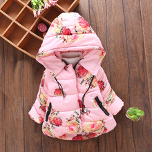 冬季新连帽女童棉衣牡丹花0-4岁小童棉袄织里一件代发小童棉服