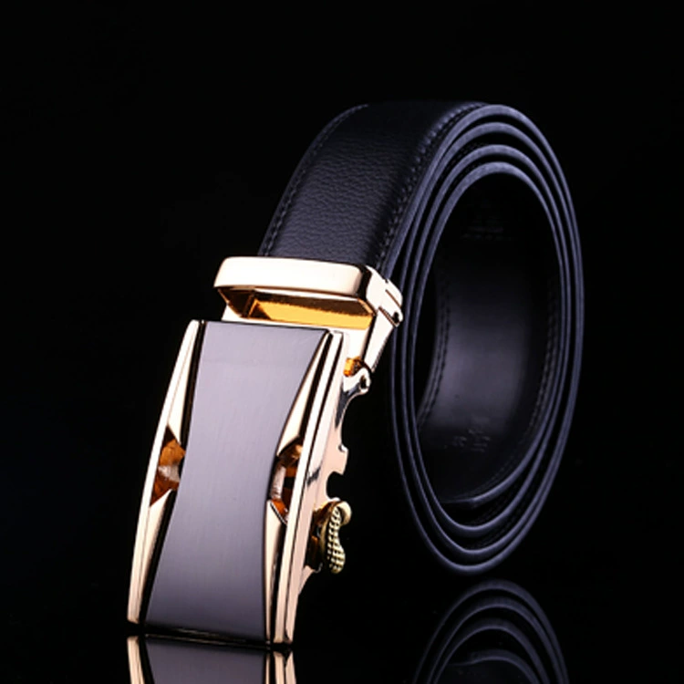 Men’s genuine leather ratchet belt, two‑layer cowhide, adjustable 110–125 cm
