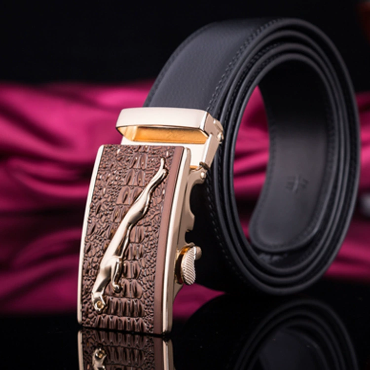 Men’s genuine leather ratchet belt, two‑layer cowhide, adjustable 110–125 cm