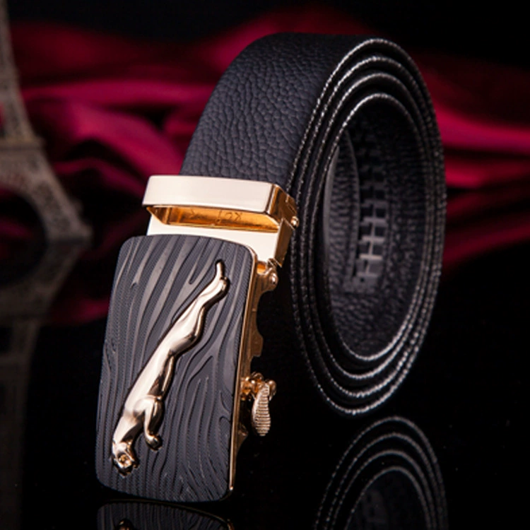 Men’s genuine leather ratchet belt, two‑layer cowhide, adjustable 110–125 cm