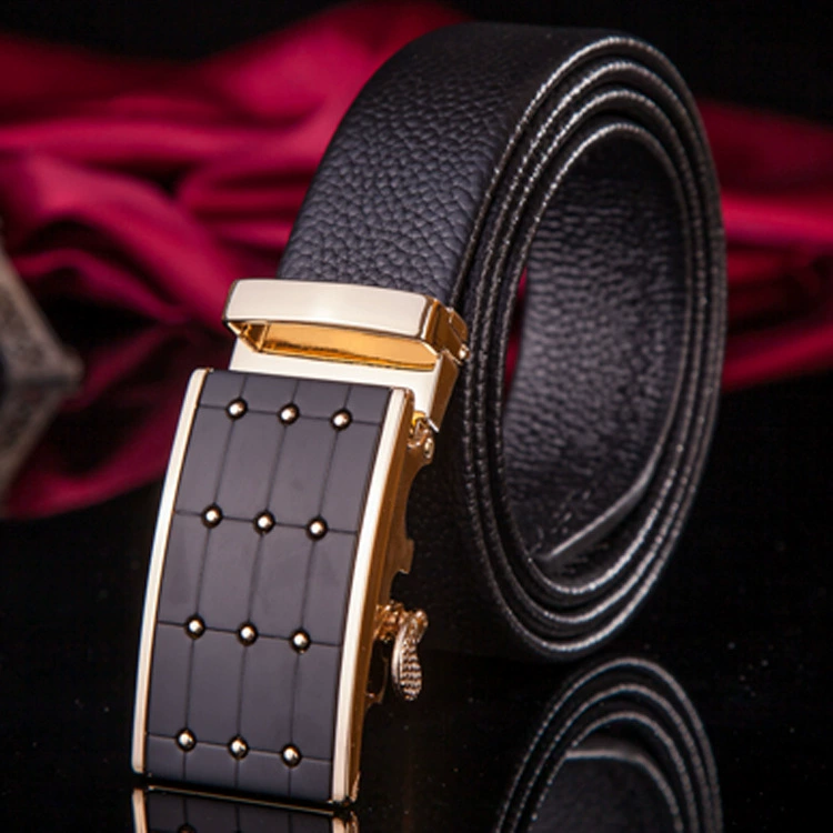 Men’s genuine leather ratchet belt, two‑layer cowhide, adjustable 110–125 cm