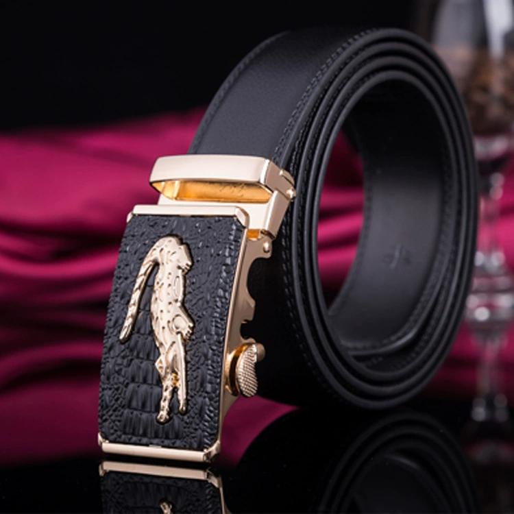 Men’s genuine leather ratchet belt, two‑layer cowhide, adjustable 110–125 cm