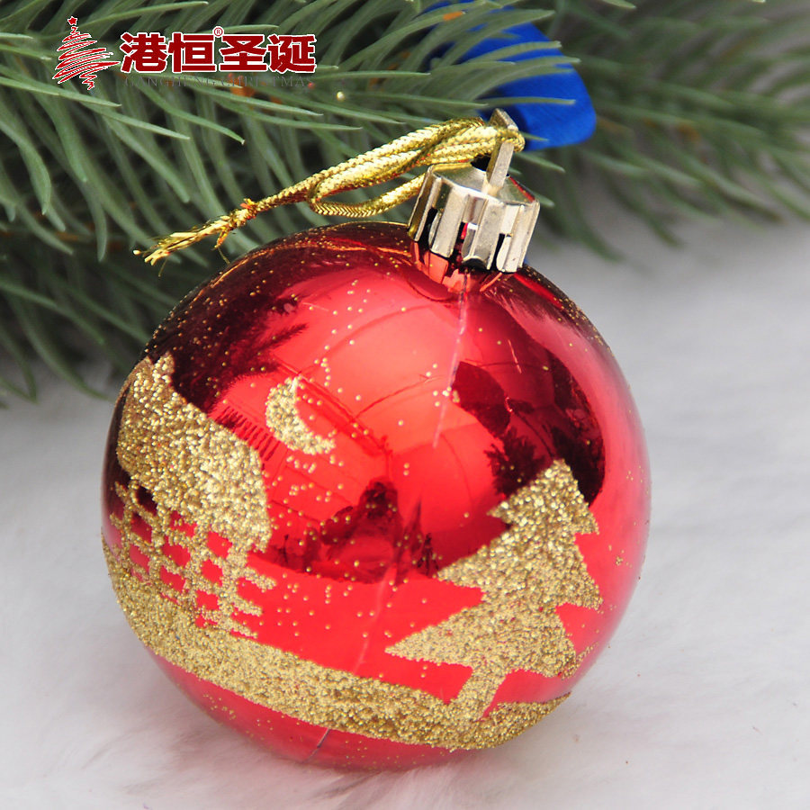 Bola de Navidad de plástico de 6cm 6 piezas árbol de Navidad bola decorativa caja brillante casa árbol patrón pintado BOLA DE Navidad