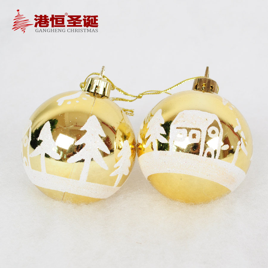 6cm caja de plástico BOLA DE Navidad árbol de Navidad bola decorativa de oro rojo escena de nieve con luz brillante dorado pintado BOLA DE Navidad