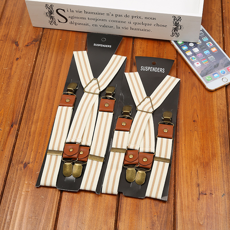 Factory Direct wide men's elastic suspender New striped four-clip suspenders fashionable all-match
