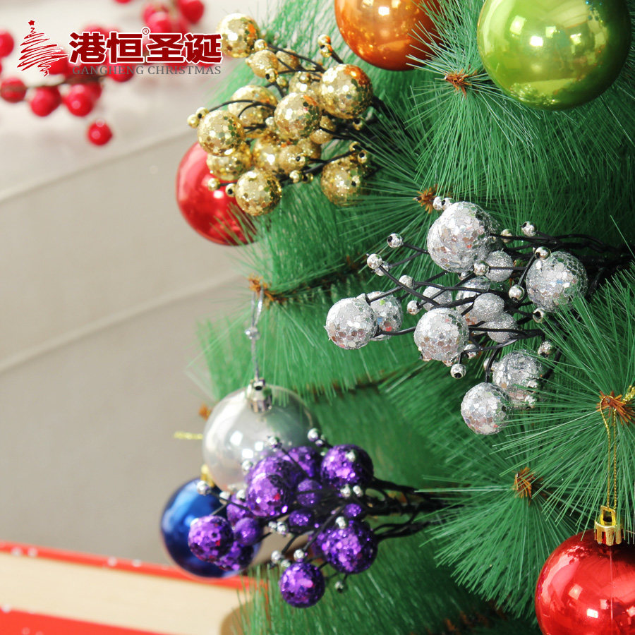 Arreglo de ramas con purpurina dorada de 22 cm, bayas rojas, decoración navideña, accesorios colgantes para árbol de Navidad y corona, venta al por mayor