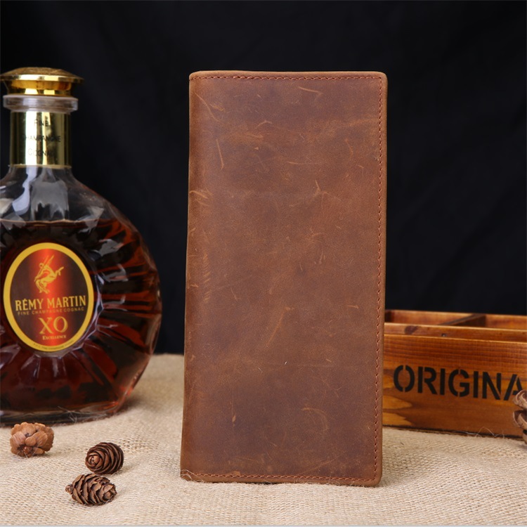Venta al por mayor Crazy Horse cuero larga cartera de los hombres Cartera de cuero genuino bolsa de plata vintage negocio ampliado primera capa de piel de vaca cartera