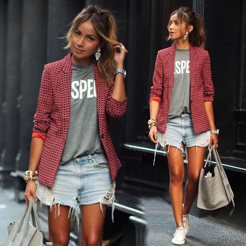 AliExpress ebay Fashion casual women's red plaid long sleeve lapel small suit jacket