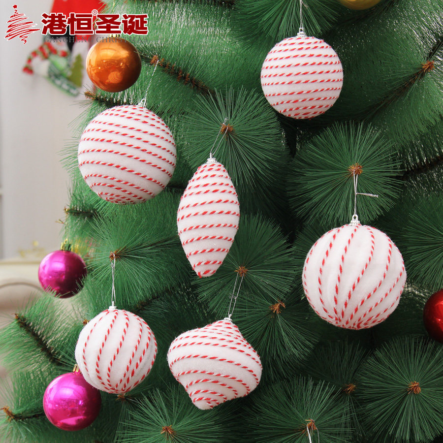 8cm blanco rojo cuerda hilo flocado BOLA DE Navidad árbol de Navidad decoración bola colgante boda decoración hecha a mano Bola de alta gama