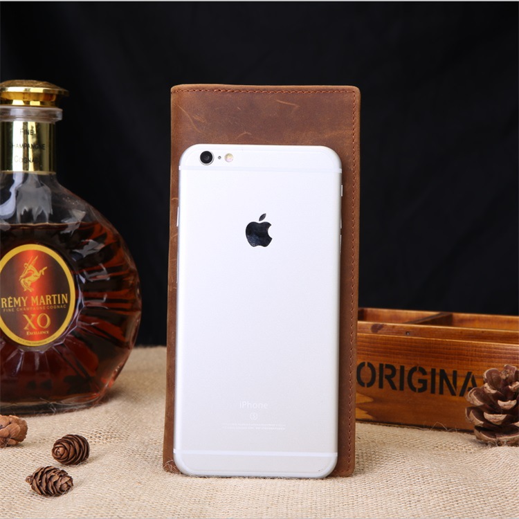 Venta al por mayor Crazy Horse cuero larga cartera de los hombres Cartera de cuero genuino bolsa de plata vintage negocio ampliado primera capa de piel de vaca cartera