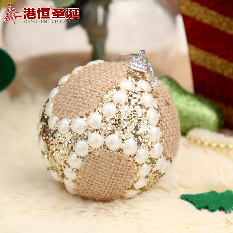 Decoraciones navideñas bola colgante 8cm bola de espuma Parche de copo de nieve de lino de perlas Bola de Navidad de alta gama bola colgante hecha a mano