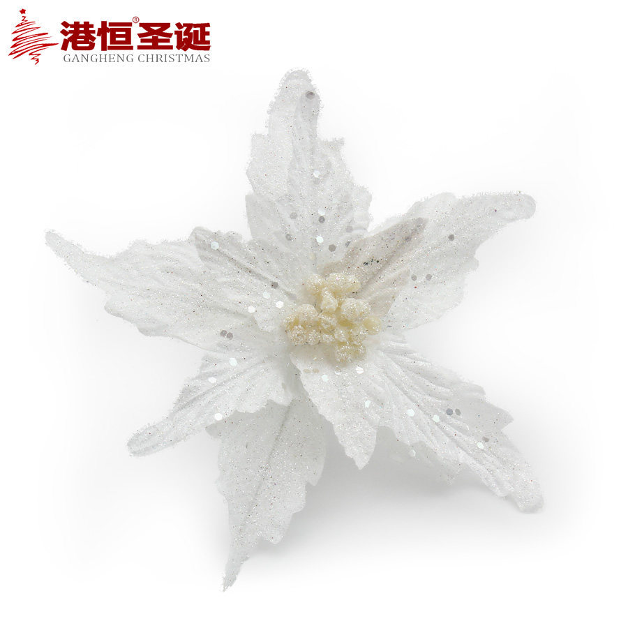 Flor artificial de Navidad 24cm Oro rojo blanco cola de Fénix Flor de Navidad lentejuelas en polvo ceremonia de boda de doble capa Flor decorativa de Navidad
