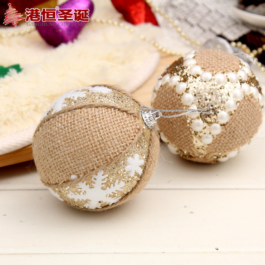 Decoraciones navideñas bola colgante 8cm bola de espuma Parche de copo de nieve de lino de perlas Bola de Navidad de alta gama bola colgante hecha a mano