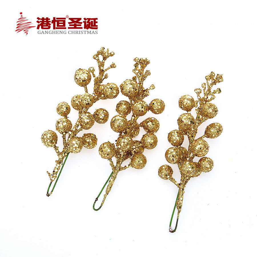 Decoración para Árbol de Navidad, Frutas, Arreglo Navideño, Accesorios de Ratán, Polvo Dorado, Ramas de Cerezo Artificiales, Flores Secas al por Mayor