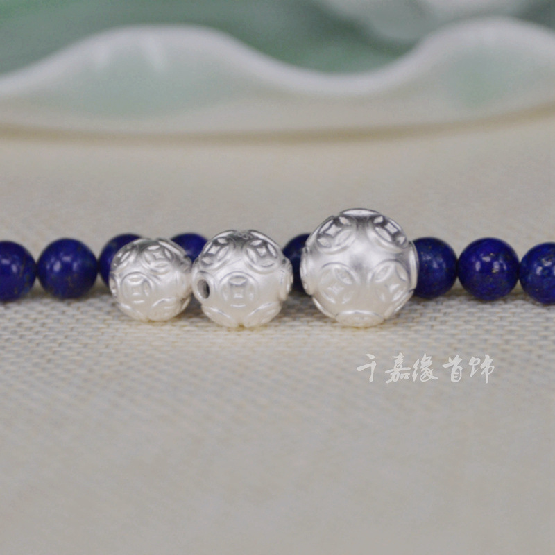Foot silver 999 sterling silver money beads live drainage Nafu rope beads DIY accessories gift jewelry