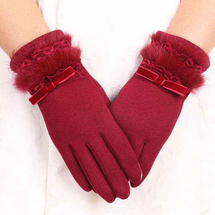 Damen Handschuhe Mit Hasenfellbesatz Und Touchscreen-funktion_voghion.com