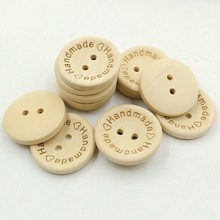 圆形纽扣15/20/25mm 激光雕刻handmade爱心木纽扣 100个一包