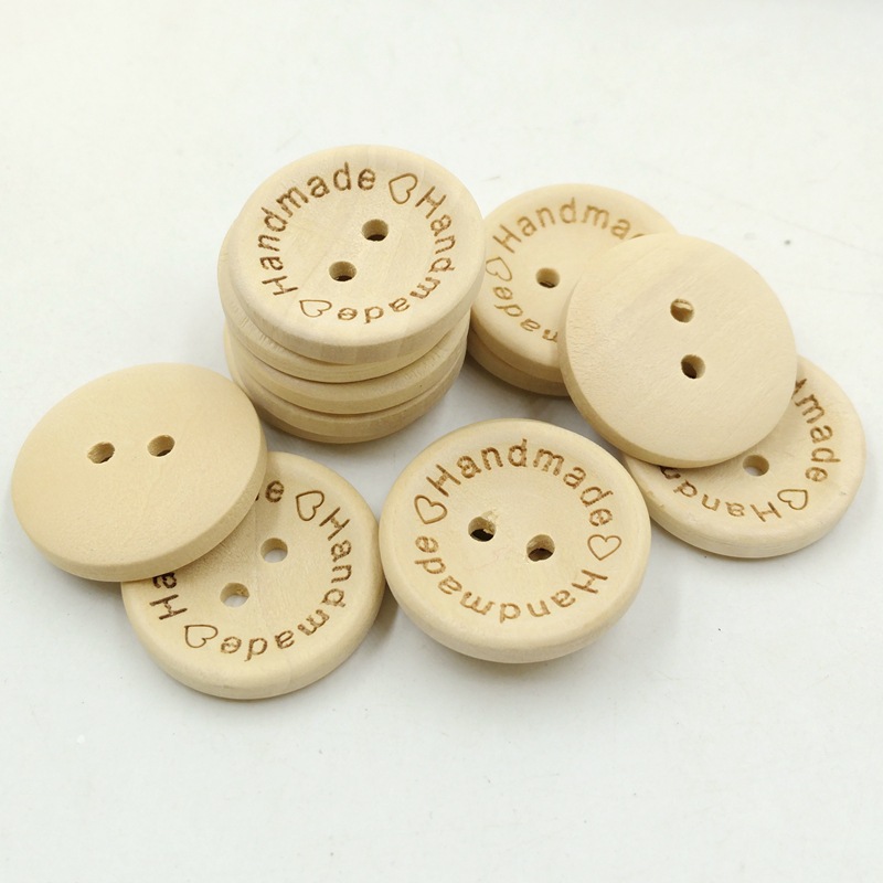 Botones redondos 15/20/25mm grabado láser hecho a mano amor botones de madera 100 unidades un paquete