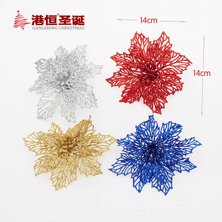 Hong Kong Heng árbol de Navidad decoraciones 14cm pegajoso Rosa hueco lentejuelas Flor de Navidad multi-color opcional 10g
