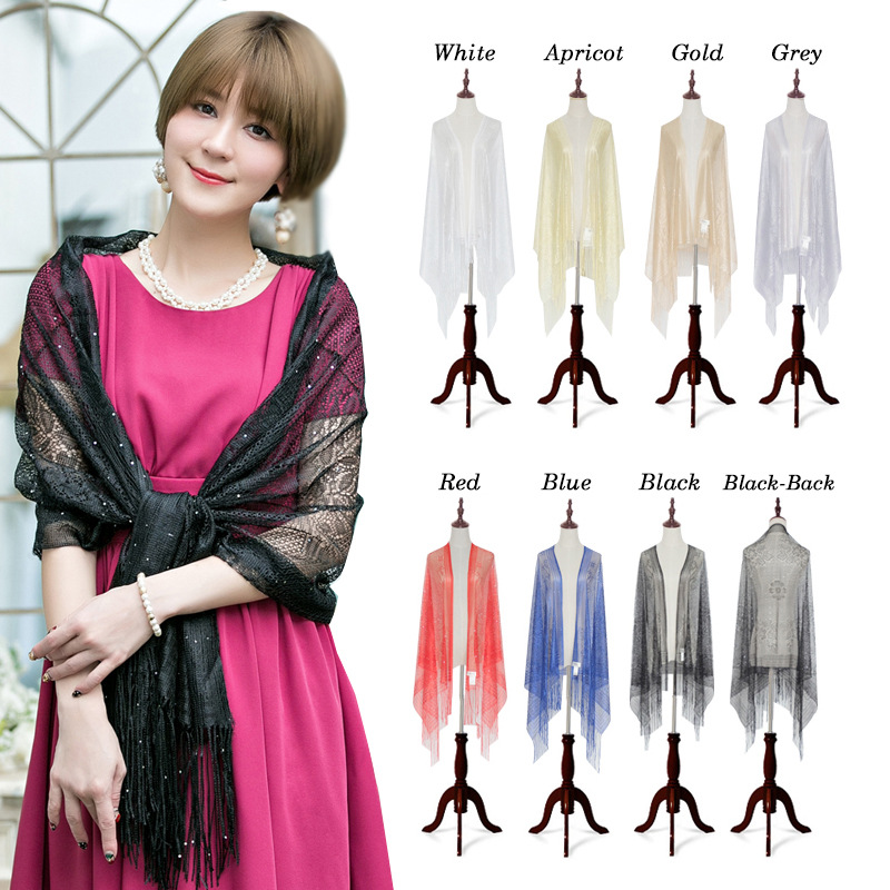Socialite Lace Small Shawl Banquet Gown All-match Hot Drilling Long Shawl C88015