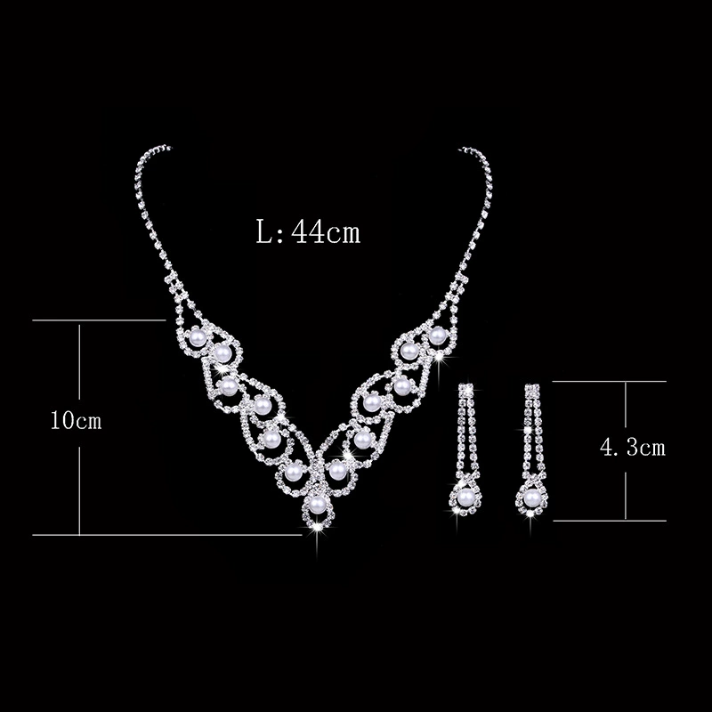 Accessory, necklace and earrings pearl for bride, set, Amazon