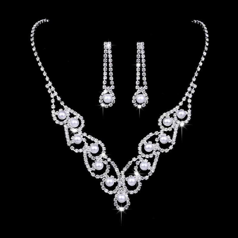 Accessory, necklace and earrings pearl for bride, set, Amazon
