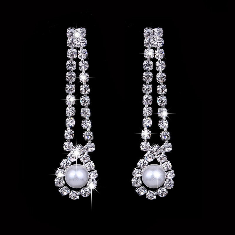 Accessory, necklace and earrings pearl for bride, set, Amazon