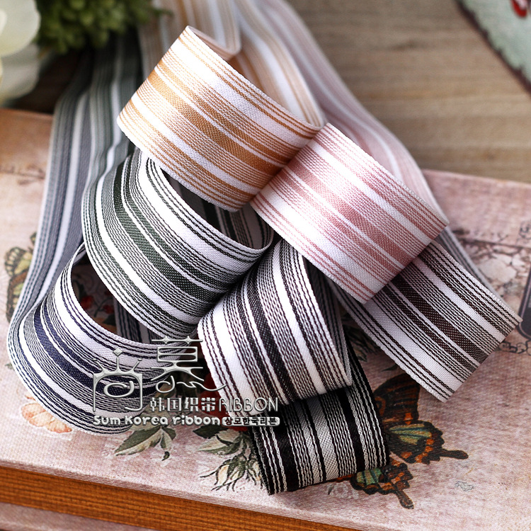 韩国织带渐变条纹带发饰diy材料包装服装辅料亮丝双面撞色丝带