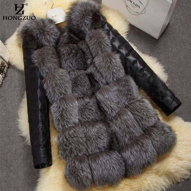 Haining fur factory wholesale faux fox fur coat new PU sleeve long Haining fur women's clothing