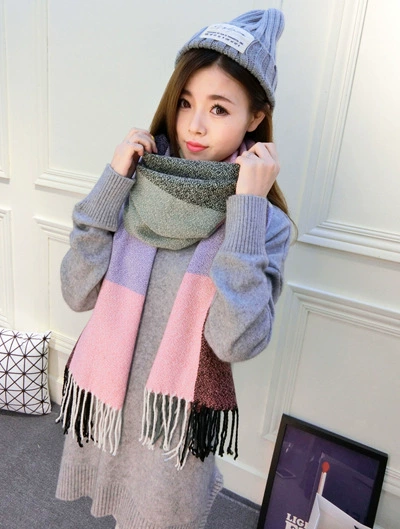 Double-Sided Faux Fur Scarf, 200×60 cm, Long Warm Soft Korean Style Plaid
