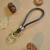 Leather keychain handmade, car keys, brass copper woven strap, wholesale