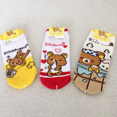 日系卡通短襪 超萌熊棉線卡通直板襪 淺口棉襪 提花女船襪批發