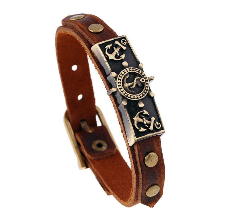 Genuine leather bracelet elegant simple European and American men's bracelet English accessories vintage alloy cowhide jewelry factory direct sales Genuine leather bracelet elegant simple European and American men's bracelet English accessories vintage alloy cowhide jewelry factory direct sales