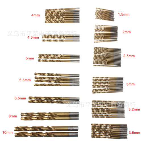 99pcs titanium plated twist drill bit straight handle high speed steel 4241 twist drill metal woodworking hole opener 1.5-10mm