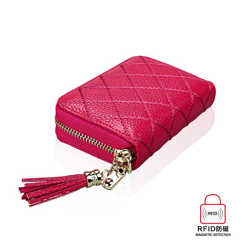 Taobao best selling cute tassel leather card holder organ card holder ladies zipper coin purse credit card anti-magnetic RFID