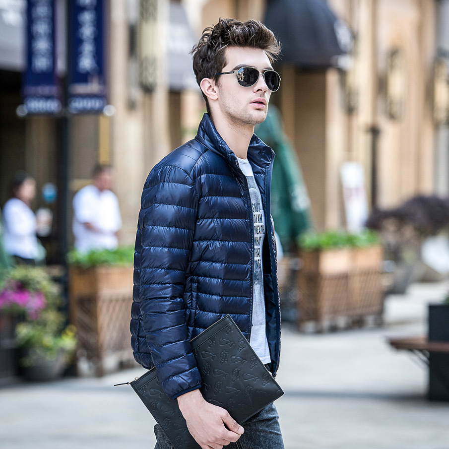Men's Lightweight Puffer Jacket Slim Fit Standing Neck Coat_voghion.com