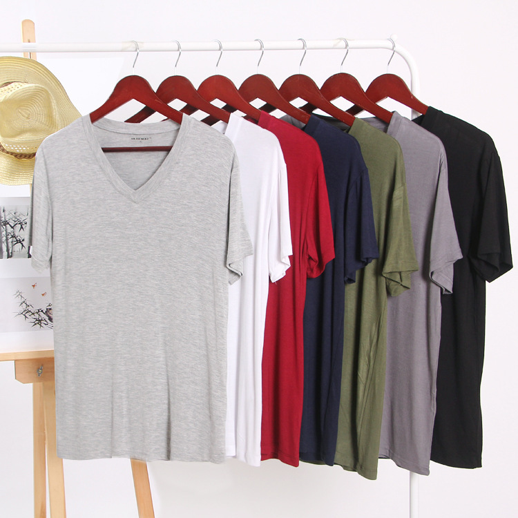 Spring casual T-shirt modal men's T-shirt solid color V-neck short sleeve men's bottoming shirt factory direct processing
