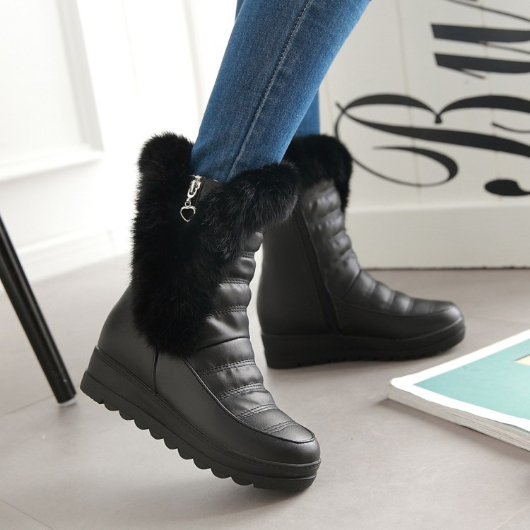 2021新款兔毛中筒靴短靴低跟坡跟保暖雪地靴休闲靴子跨境外贸大码