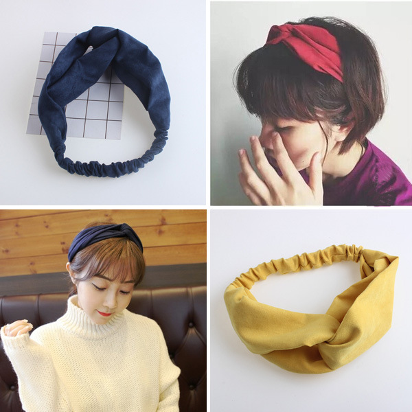韩国交叉松紧发带针织秋冬发箍麂皮绒头带女士发饰韩版头饰批发|ms