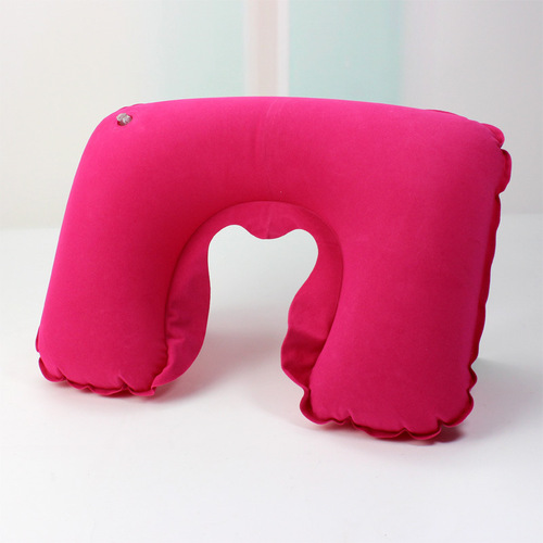 Travel U-shaped inflatable pillow travel three treasures neck support cushion inflatable waist pillow plus thick PVC flocked U-shaped air pillow