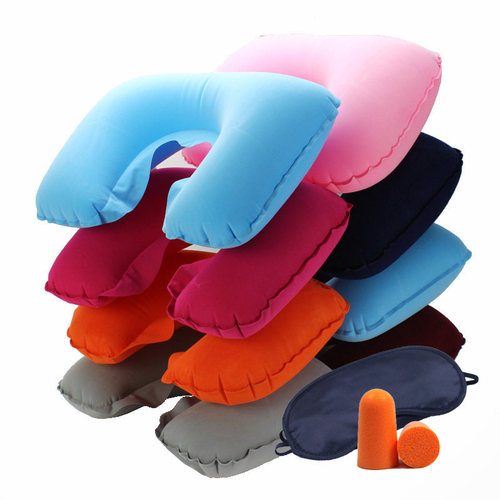Travel U-shaped inflatable pillow travel three treasures neck support cushion inflatable waist pillow plus thick PVC flocked U-shaped air pillow