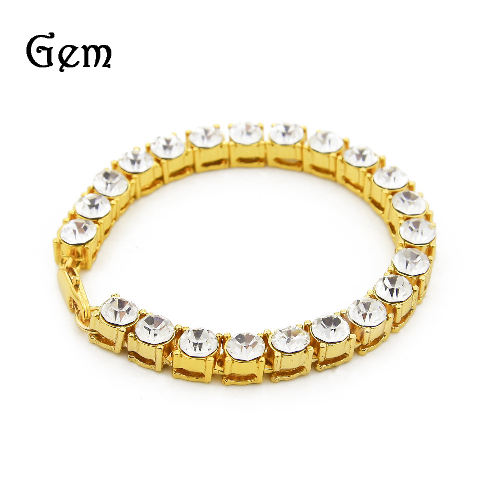 Men's Hip-hop Rhinestone Bracelet 8mm Thick Single Row Link Chain_voghion.com