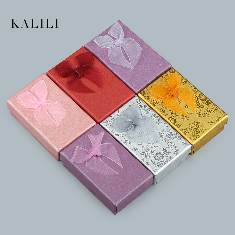 新款蝴蝶结小吊坠项链盒戒指盒耳钉盒首饰盒礼品盒包装饰品纸盒子